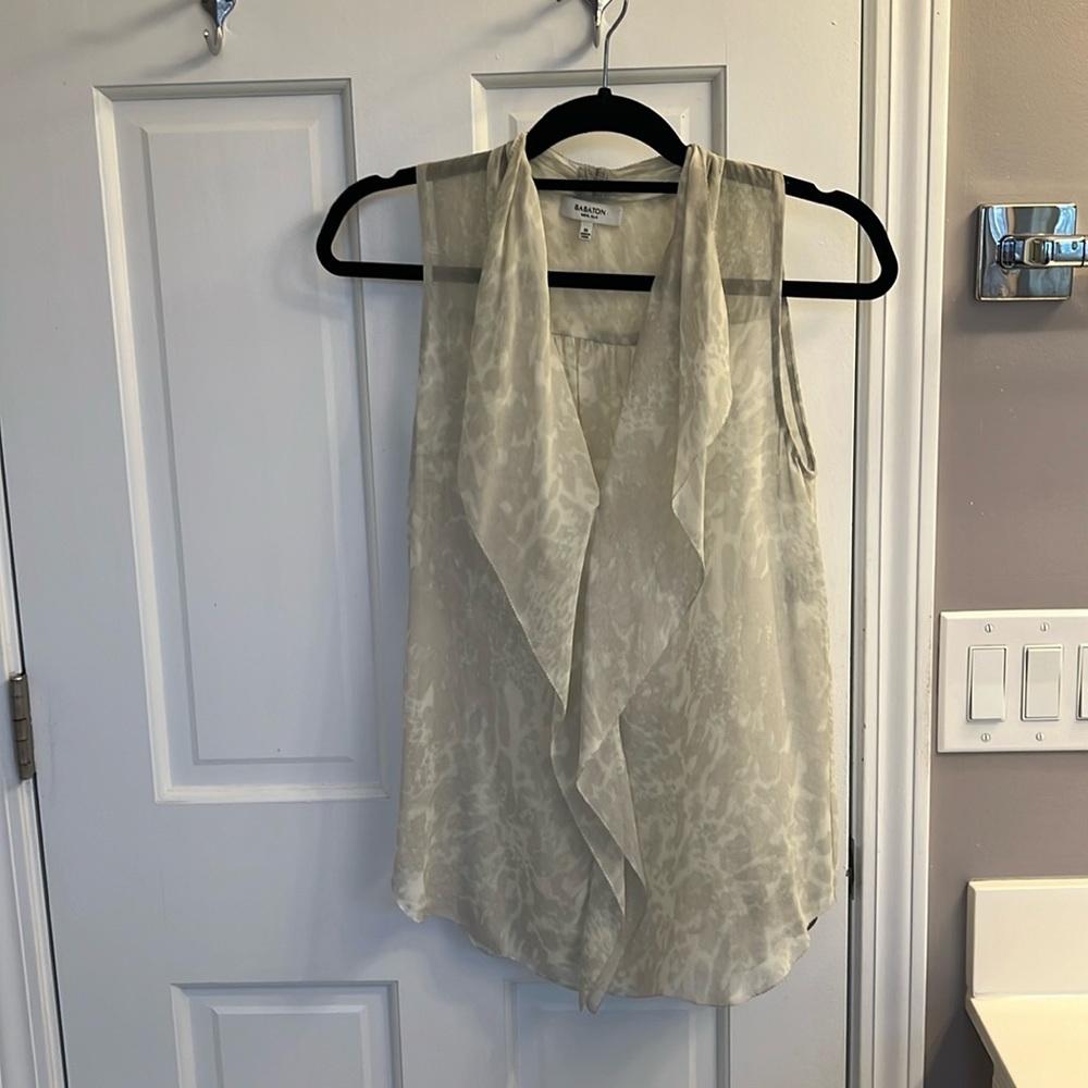 Babaton Aritzia 100% silk Sleeveless blouse Waterfall Ruffle Detail